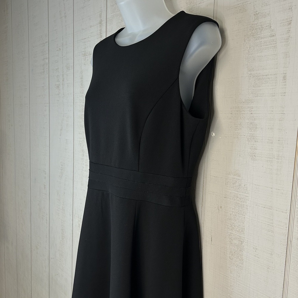 Calvin Klein Womens Midi Dress Size 10 A Line Round Neck Sleeveless Ruffle Black - Picture 4 of 10